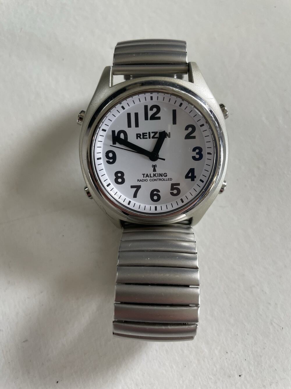 Reizen Talking Radio Controlled Watch Silver Tone Expandable Band TESTED